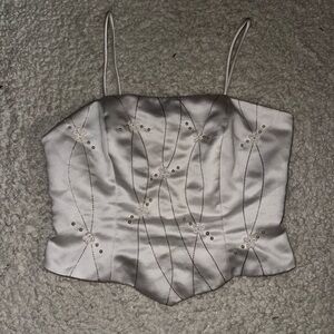 White silk corset top